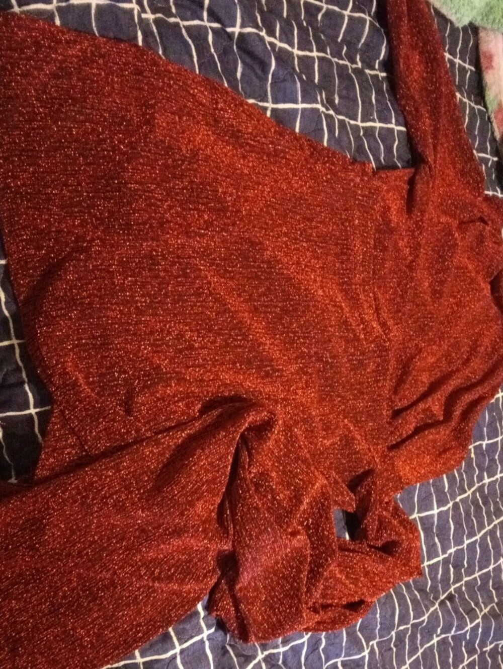 Red Metallic Long Sleeve Evening Dress